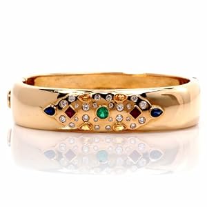 Estate 2.95cts Diamond Emerald Ruby Sapphire 18k Gold Bangle Bracelet