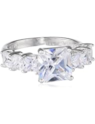 Platinum Plated Sterling Silver Simulated Diamond Ring, Size 7