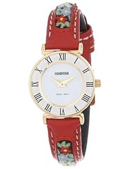 Jowissa Womens J2.036.S Roma Ethno Gold PVD Stainless-Steel Red Floral Slim Watch
