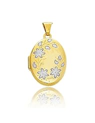 14K 2 Tone Gold Oval Floral Locket (21 x 16 mm)