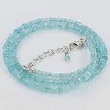 925 Sterling Silver Natural 4mm Aquamarine Gemstone Beads Strand Necklace with Lobster Closer Handmade Jewelry 18