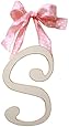 New Arrivals Wooden Letter S with Pink Polka Dot Ribbon, Cream