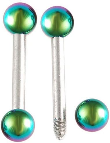unique eyebrow rings barbell earrings for ear lobe rainbow 16g 16 gauge 1.2mm, 5/16" inches 8mm long - 316L Surgical Stainless Steel tongue bars tounge nipple straight with 3mm ball anodized - Pierced Body Piercing Jewelry Jewellery - Set of 2 ALSF