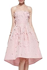 A-line Strapless Feathers Beaded High-Low-Hem Evening Dress/Midi Dress 