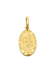 14K Yellow Gold Small Religious Saint Christopher Medal Charm Pendant
