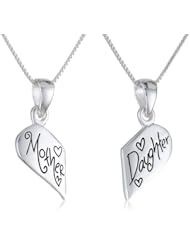 Sterling Silver "Mother Daughter Friends Forever" Reversible Breakaway Heart with Two Chains Pendant Necklace, 18"