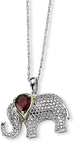 0.005ctw. Sterling Silver &amp; 14K Garnet and Diamond Elephant Necklace- 17 inch