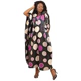 Shimmering Purple and Beige Polka Dot Design V-neck Polyester Caftan Kaftan