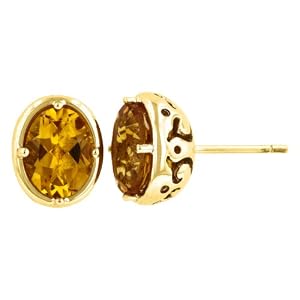 Buy 10k Yellow Gold 8x6 Oval Citrine Bezel Earrings by Amazon.com Collection