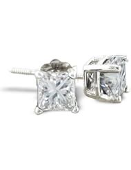 1ct Princess Cut Diamond Stud Earrings in 14K White Gold