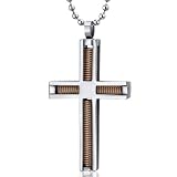 Industrial Motif Copper tone Stainless Steel Modern Cross Pendant Necklace for Men Free Shipping