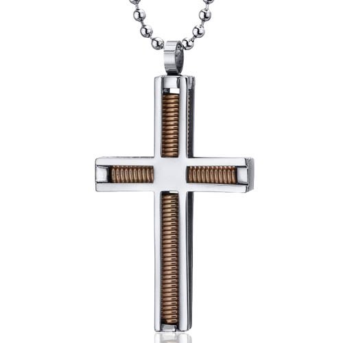 Industrial Motif Copper tone Stainless Steel Modern Cross Pendant Necklace for Men Free Shipping