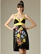 Voom Dress by Joy Han - Black and Yellow Silk Halter Tunic Dress with Floral Print Women