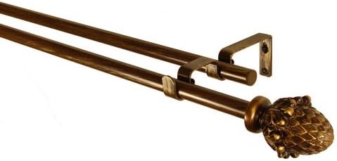 Pine Cone Double Curtain Rod and Hardware Set Size: 48" - 86" W, Finish: Antique Gold