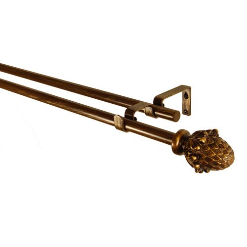 Pine Cone Double Curtain Rod and Hardware Set Size: 48" - 86" W, Finish: Antique Gold