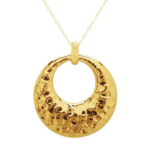 Duragold 14k Yellow Gold Hammered Open Circle Pendant Necklace, 18