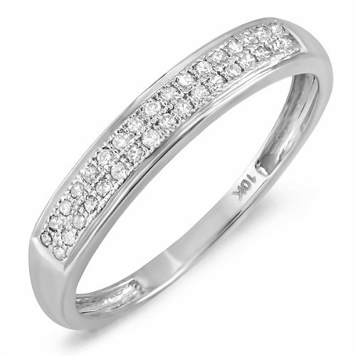 10k White Gold Round Diamond Ladies Anniversary Wedding Band Ring 1/5 CT (0.20 cttw, I-J Color, I2-I3 Clarity)