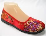 Womens Geisha Costume Chinese Shoes Ballet Flats Red Satin