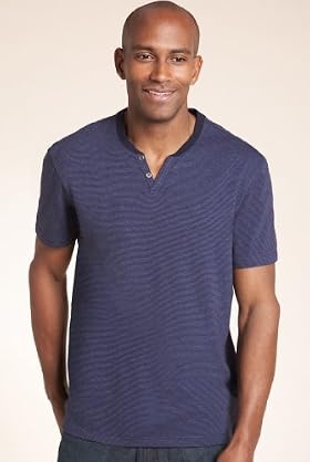 Pure Cotton Henley Neck Feeder Striped T-Shirt
