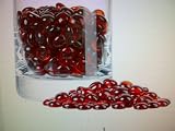 TBC Decorative RED Gems: Vase Filler & Table Scatters. Round Glass Flat Stones, Beautiful Unique Ruby Red 100% Flat Gem Stones. Use in Floral Arrangements, with Candles, Aquariums, Wet or Dry. Great for Eye Catching Centerpiece. Size: 16mm-18mm Flat Marbles, Aprox 77 Gems per Bag. (Gold Added to Red During Mfg to Create the Deep Red Color)