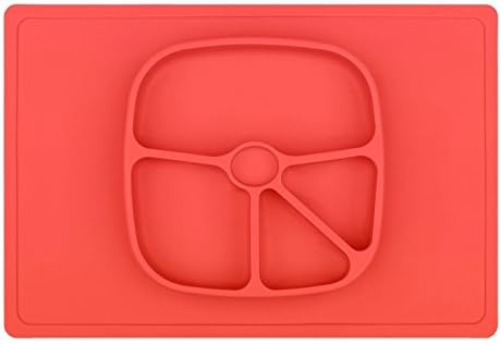 Lanhua Baby Food Plates - Premium Non-slip Silicone &amp; BPA free One-piece Molds Kids' Dinner Tray Divided Plates Container Toddler Silicone Placemat, Coral