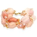 14K Yellow Gold Rose Quartz and Pearls Bracelet 8"