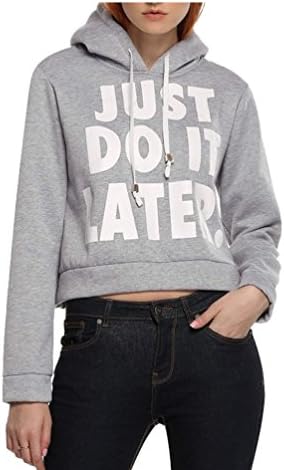 Apparel Inter Women Crop top Gray Hoodie Casual Kpop Pullovers Print Sweatshirt
