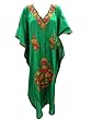 Boho Long Dress Green Floral Embroidered Designer Kaftan Dresses for Womens