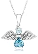 10K White Gold Swiss and Sky Blue Topaz Angel Pendant w/ Diamond Accent