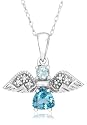 10K White Gold Swiss and Sky Blue Topaz Angel Pendant w/ Diamond Accent