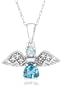 10K White Gold Swiss and Sky Blue Topaz Angel Pendant with Diamond-Accent