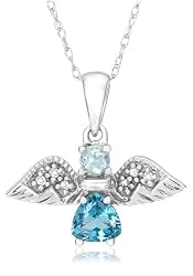 10K White Gold Swiss and Sky Blue Topaz Angel Pendant with Diamond-Accent
