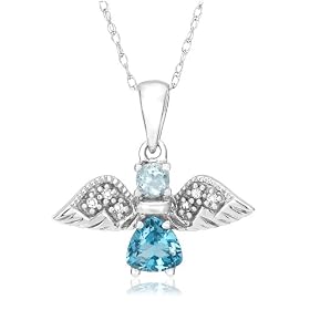 10K White Gold Swiss and Sky Blue Topaz Angel Pendant w/ Diamond Accent