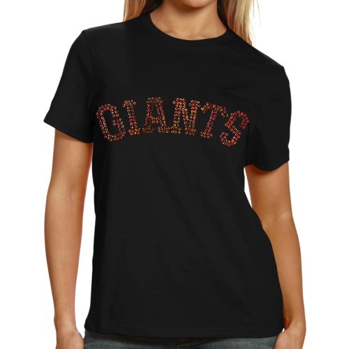 San Francisco Giants Ladies Sequin Jersey Logo Premium T-Shirt - Black (Small)