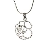 Olive N Figs Sterling Silver Rose Pendant Necklace with 18