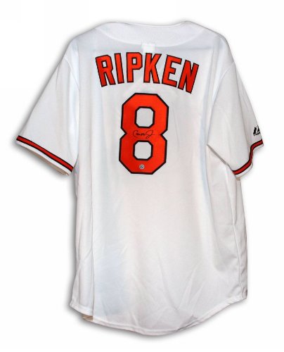 Autographed Cal Ripken Baltimore Orioles White Majestic Throwback Jersey