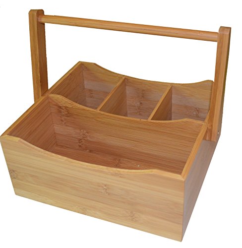 Bamboo Multiple-use Caddy w/ 4 Compartments and Handle. 10