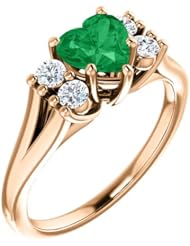 14K Rose Gold 6.00x6.00mm Heart Cut Chatham Created Emerald and Diamond Ring -- LIFETIME WARRANTY