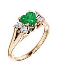 10K Rose Gold 6.00x6.00mm Heart Cut Chatham Created Emerald and Diamond Ring -- LIFETIME WARRANTY