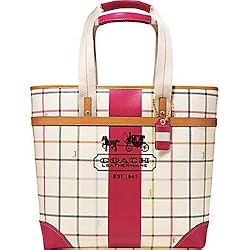 Coach Tattersall Heritage Stripe XL Bag Tote 12221 Pink