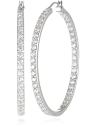 Sterling Silver Swarovski Zirconia 1 1/2 inch round Hoop Earrings