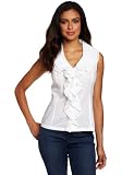 Jones New York Womens Sleeveless Eyelet Ruffle Neckline Shirt