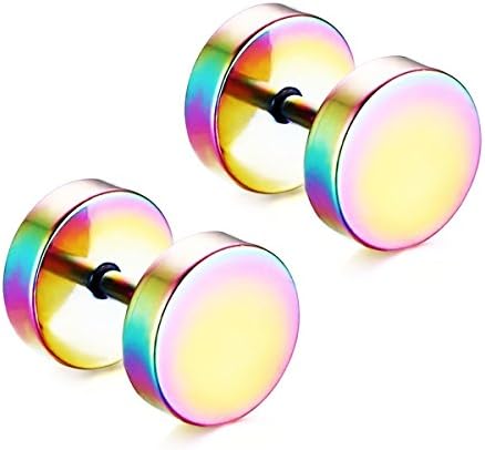 Hacart Jewelry Stainless Steel Ear Plugs Stud Earrings With Faux Gift Pouch (1 Pair Rainbow)