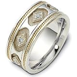 14 Karat Two-Tone Gold Diamond Etruscan Style Unique Wedding Band Ring