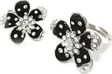 Ladies Large Beautiful Black Flower Cocktail Fashion Ring with Ice Crystals ~ Adjustable Size ~ Comes Gift Boxed!