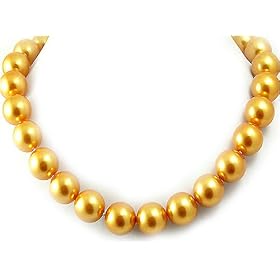 14k Gold 17 Inch 16mm Genuine South Sea Shell Majorca Golden Yellow Pearl Necklace - 14kt White or Yellow Gold