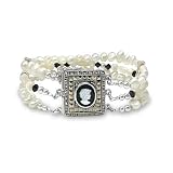 .925, Onyx, Pearl & Marcasite Cameo Bracelet