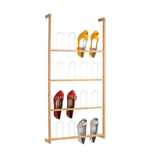 Zeller 13592 T&uuml;rschuhregal f&uuml;r 8 Paar Schuhe 57 x 12 x 125 cm, Bamboo / Chrom