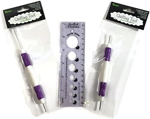 Beginners Quilling Tool Bundle - Comfort Grip Long AND Short Needle Quilling Tools PLUS Quilled Creations Circle Sizer Ruler Quilling Tool