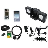 iShoppingdeals - Bundle Accessories for Microsoft Zune 80GB 120GB, Clear Crystal Case, Clearwhite Soft Skin, Car Charger, AC Home Charger, USB Sync Cable, Black Speaker, Screen Protector, Armband, Beltclip, and Fishbone Keychain